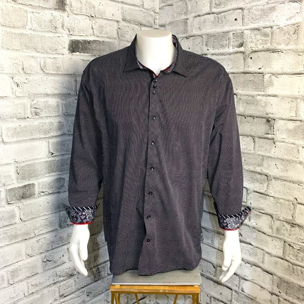 Au Noir Black White Contrasting Trim Flip Cuff Casual Button Down Shirt